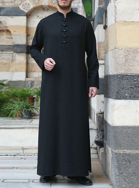 Solid Color Middle Eastern Arabic Robe Button Simple Large S