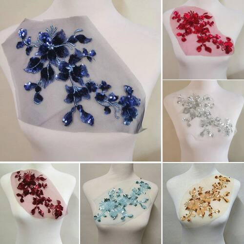 1Pc Colorful Flower Embroidery Patch Sequin Sew On Clothing