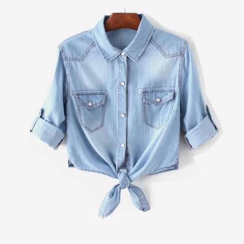 Women's Blouse Female Summer Denim Jacket Shirt Thin Short K