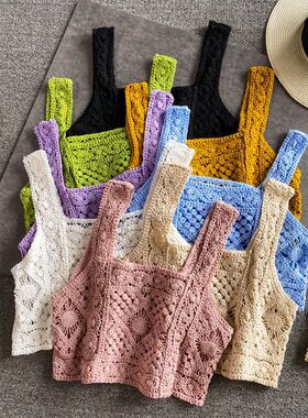 woman knitted crop ops spaghetti strap tank top women floral