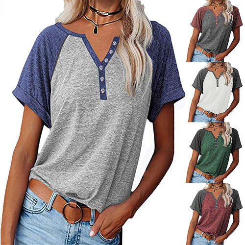 2024 Women's ops Loose Large Size Color Block Short Sleeve T