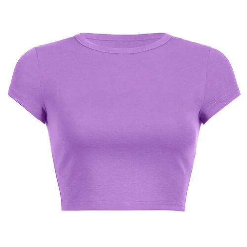 Sweet 2024 Purple Short Sleeve Women Casual T Shirts Basic O