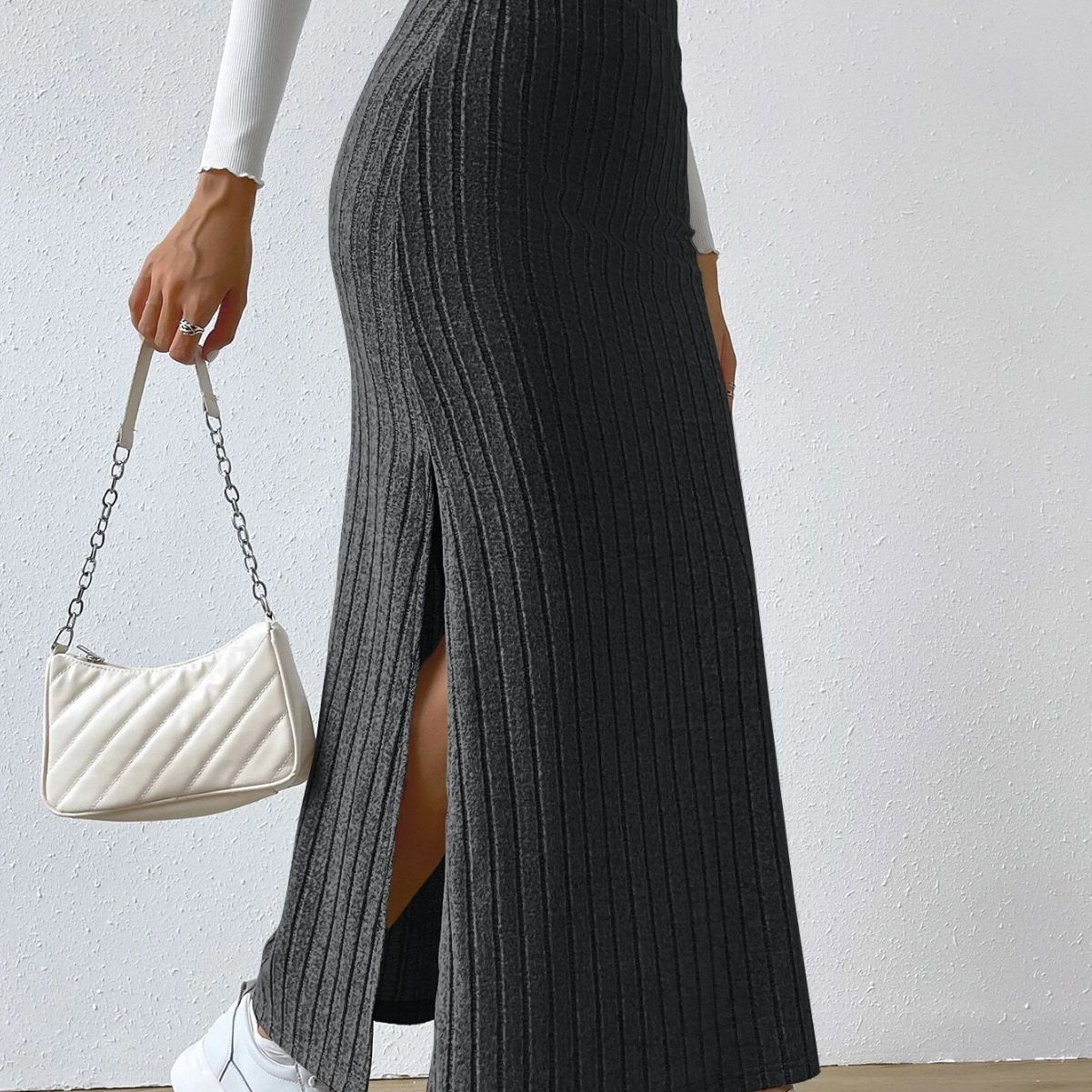 2024 Outer Single High Waist Side Slim Slit Knitted Half-len