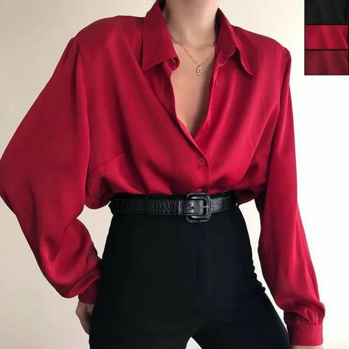 Women Button Blouses Turn Down Collar Shirts Office Lady Lon