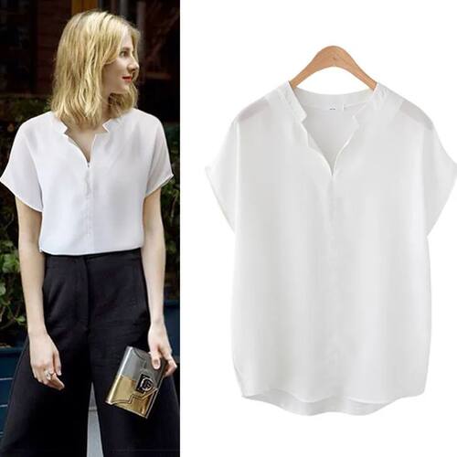 Summer Women Blouse Shirt Short-Sleeve Black White Ladies Bl