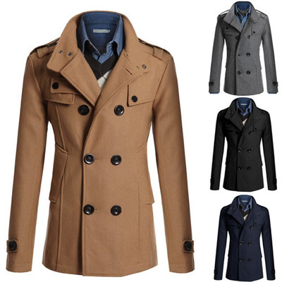 Men's Woolen Coat Men's Slim Medium Long Woolen Windbreaker
