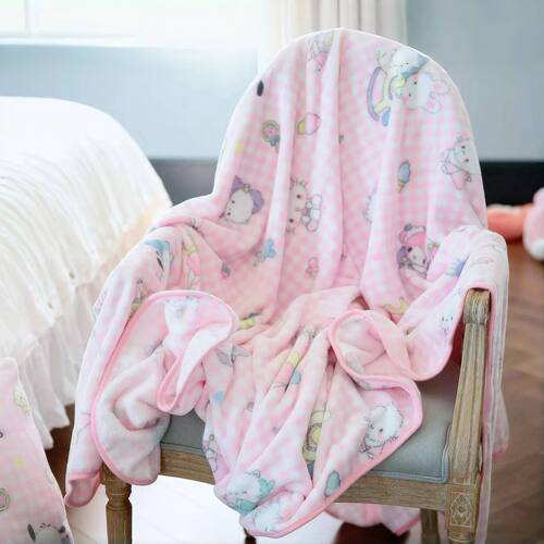 Sanrio Cute  Kitty Blanket Warm Flannel Blanket Pillowcase J