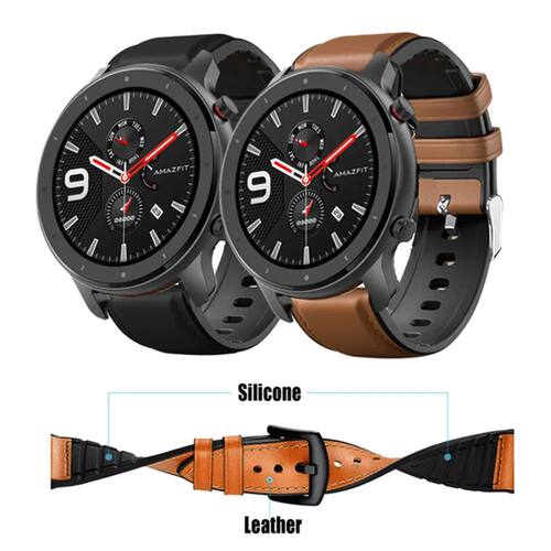 Leather Silicone Bracelet For Amazfit GTR 47mm Wrist Strap F