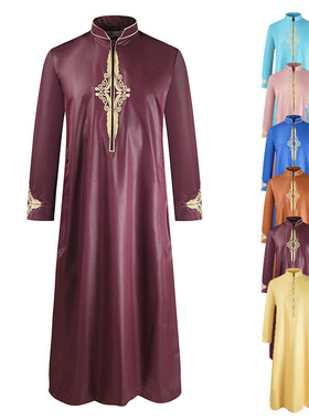 2024 Men's Robe Solid Color Embroidered Middle Eastern  Long