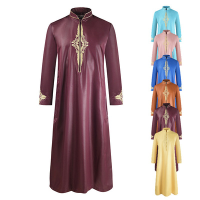 2024 Men's Robe Solid Color Embroidered Middle Eastern  Long