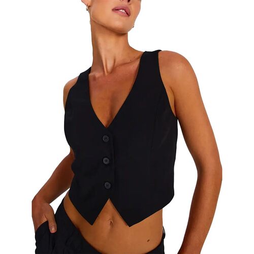 Women Vest Sleeveless V Neck Button Vest Solid Color Outwear