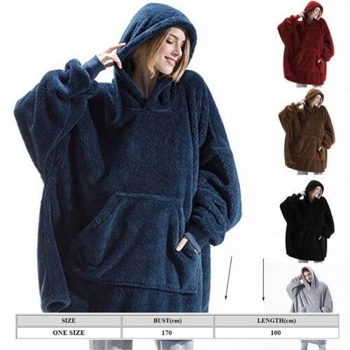 Winter Comfortable Loose Double-faced Fleece Hoodie Blanket