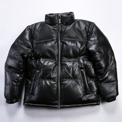 2024 Casual Sports Leather Down Jacket Men's Stand Collar Sh