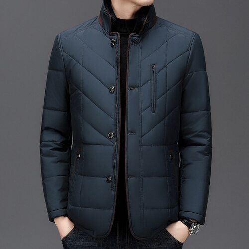 Men's Short Cotton Jacket Middle-aged Solid Color Stand Coll