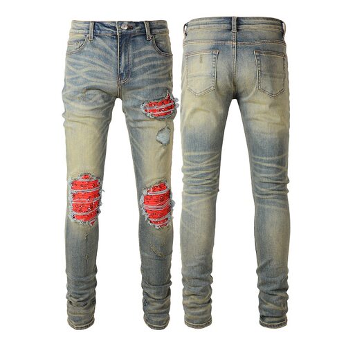 Rendamiri rendy Men's Jeans Retro Ripped Jeans High Sreet Ca