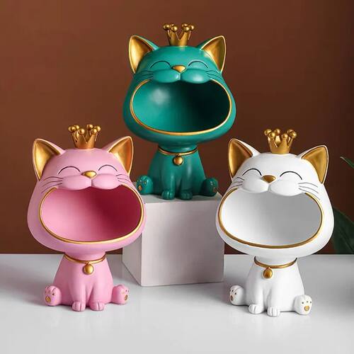 Fortune Crown Big Mouth Cat Entrance Key Storage Tray Decora