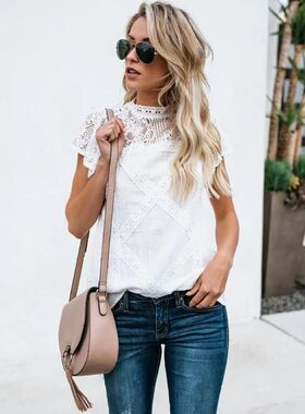 Sexy White Lace Blouse Shirt Women Fashion Short Sleeve Fema