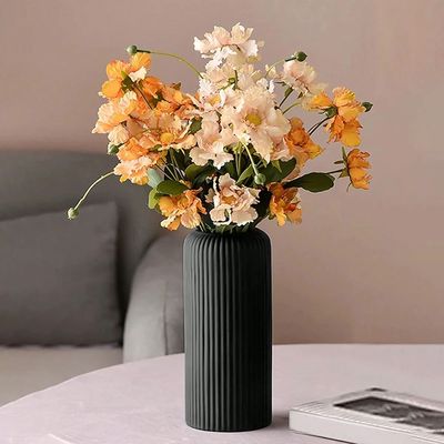 Striped Ceramic-Like Plastic Vase for Flowers, Decorative Fl