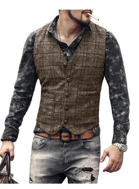 2024 Men's Suit Vest Plaid Punk Jacket Striped Floral V-neck