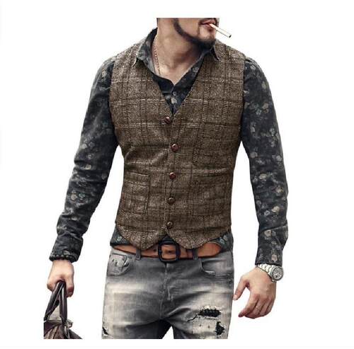 2024 Men's Suit Vest Plaid Punk Jacket Striped Floral V-neck