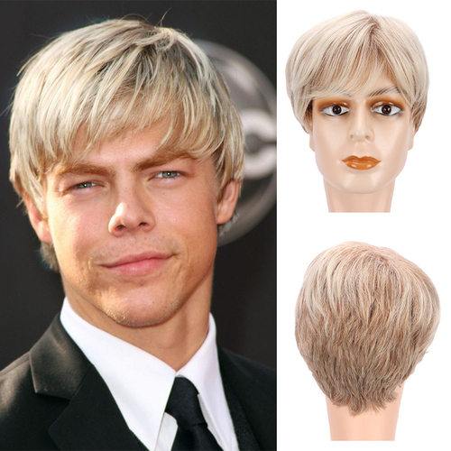 Men's Brown-blonde Short Straight Hair Fashionable Chemical