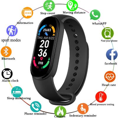 Band 6 Smart Watch Men Women Fitness Heart Rate Blood Pressu