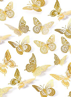 12Pcs 3D Hollow Butterfly Wall Stickers Gold Rose Gold Silve
