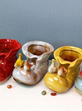 Ceramic Handicraft Small Boots Shoe Shape Flower Pot Flower