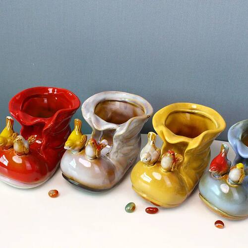 Ceramic Handicraft Small Boots Shoe Shape Flower Pot Flower