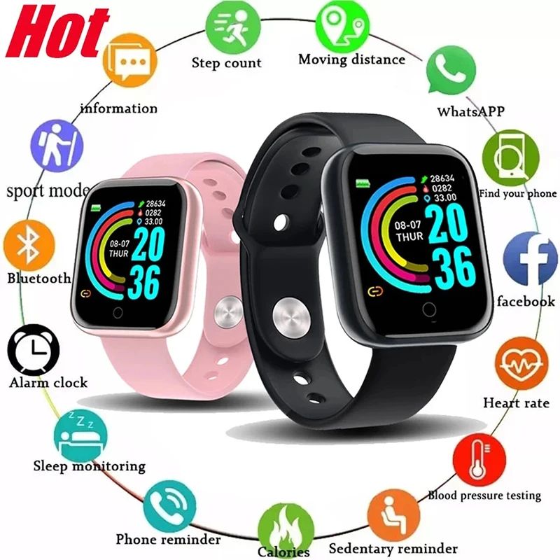 Y68 Smart Watch Men Women Heart Rate Blood Pressure Monitor