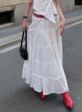 Ins Fashion rend Cotton Slit Pure White Long Skirt 2024 Simp