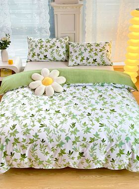 2/3pcs Set Green Flower Print Duvet ver with Pillow Case Nor