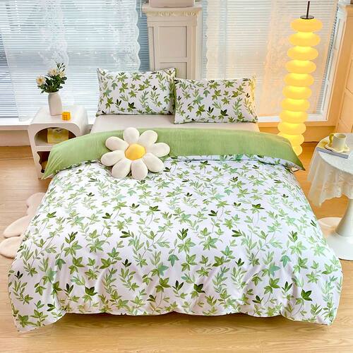 2/3pcs Set Green Flower Print Duvet ver with Pillow Case Nor