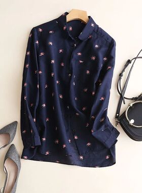 Elfbop 2024 Ladies Cotton Flower Printed Long Sleeve Blouse