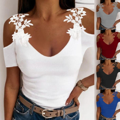 2024 Independent Station Women's U-neck Solid Color Lace T-s