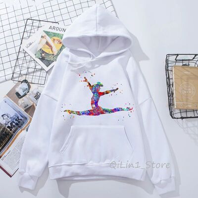 watercolor gymnastics girl design harajuku kawaii hoodie hat