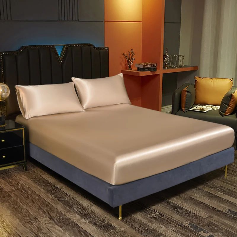 3pcs Satin Solid Color Bedding Set, A Fitted Sheet And A Pai