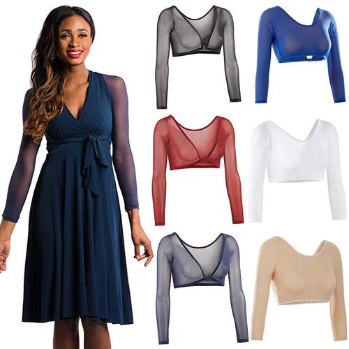 Sexy Summer Women Mesh Crop Top Long Sleeve Dress Basic Tee