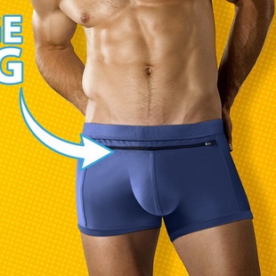 Men Swimming Shorts Zipper Back Front Pocket