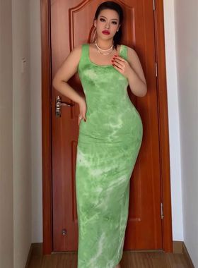Tie Dye Basic Vest Long Summer Dress Women Sexy Maxi Party D