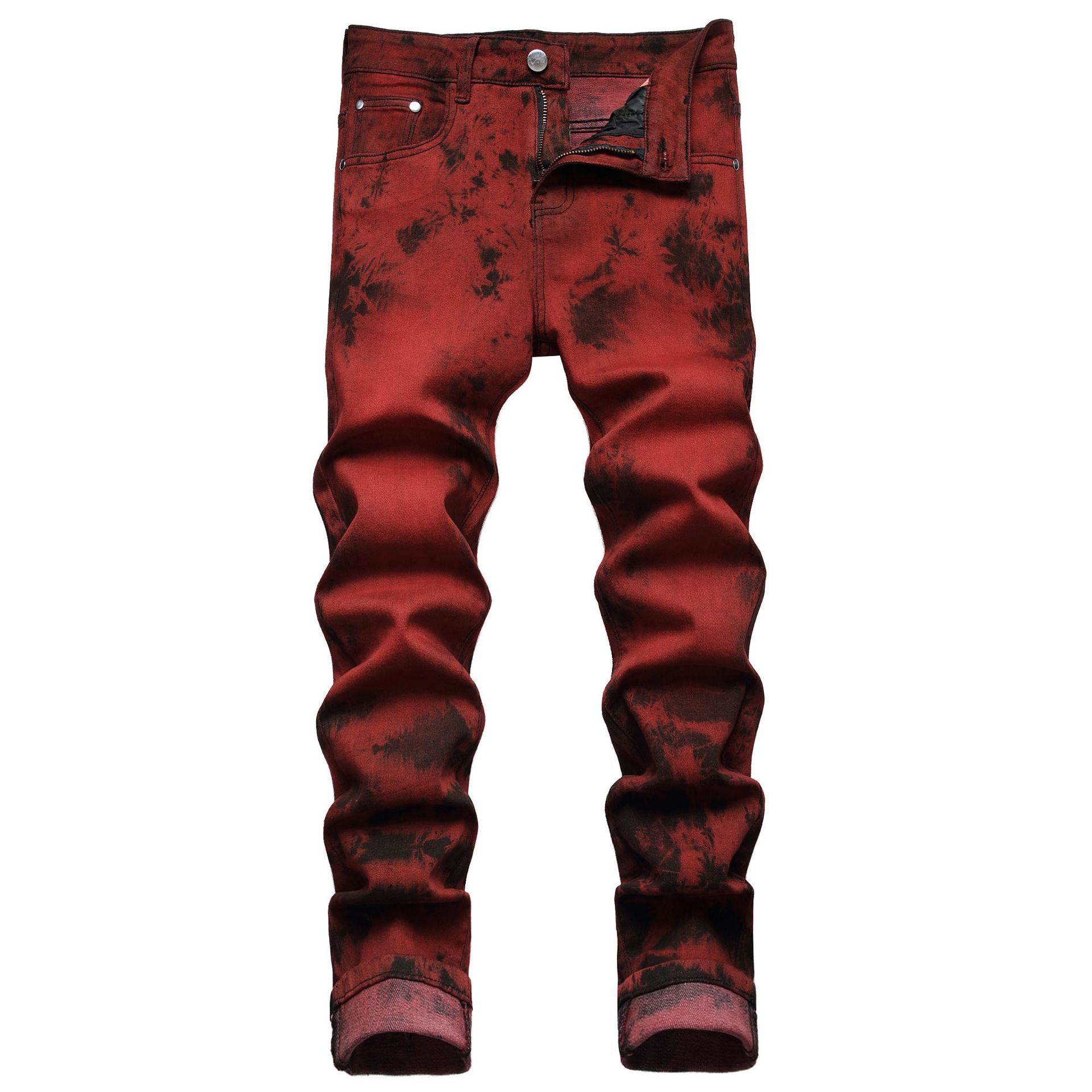 Original Wind Elastic Tie Dyeing Red Brick Color Sreet Fashi