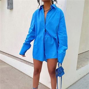 Women Tracksuits Shirt With Mini Shorts Cotton Two Pieces Se