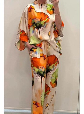 Conjuntos Para Mujeres 2 Piezas Women Printed Satin Two-piec