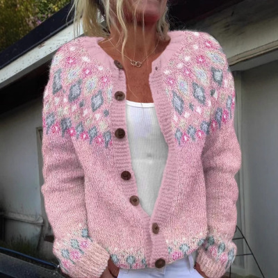Ethnic-style Jacquard-knit Cardigan, Best-selling Women’s O