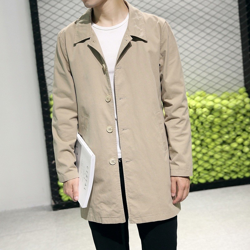 Jk3043 Men's Medium-length Loose Coat Youth Single-breasted