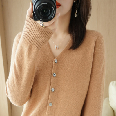 Women’s Knitted V-neck Cardigan, 2026 Outerwear, Korean Sty