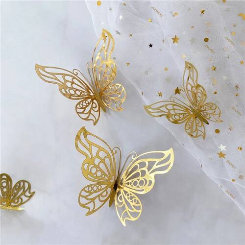 12Pcs/Set 3D Hollow Butterfly Wall Sticker Gold Silver Rose