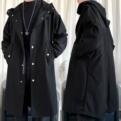 Men's Mid-length Windbreaker, Long Knee-length Hooded Coat,