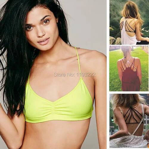 Fashion Women Lady Crop Top Bandage Padded Strap Sling V-Nec