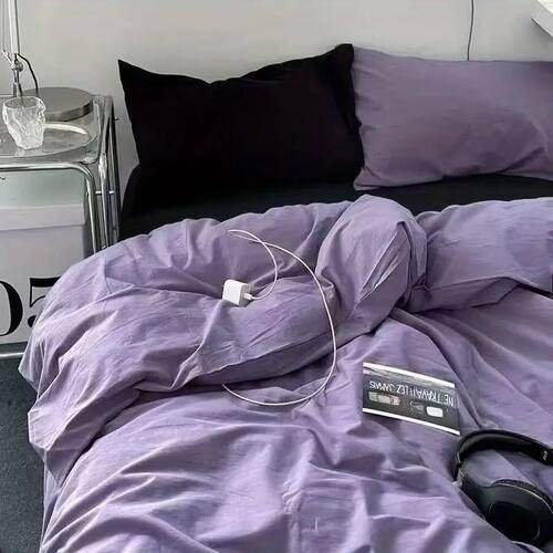 Korean Solid Purple Bedding Set Soft Flat Sheet Duvet ver Pi